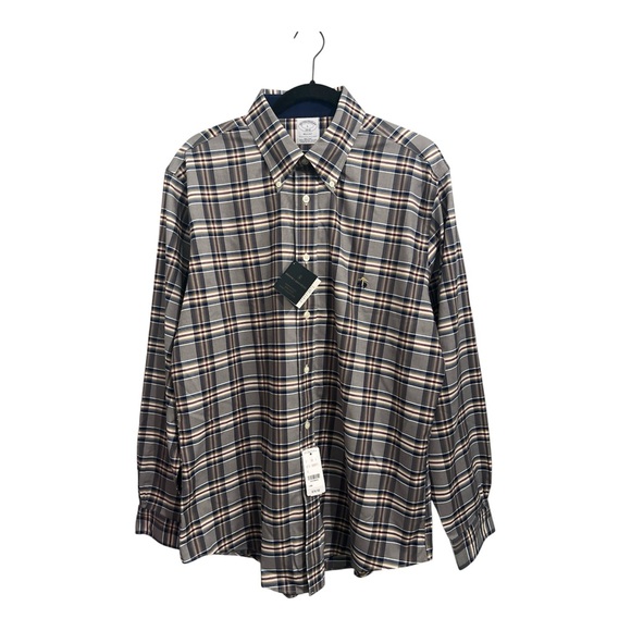 Brooks Brothers Regent Shirt Men’s Large Gray Plaid The Original Polo Cotton - Picture 1 of 13
